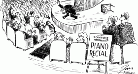 The night a printer's error changed the world of classical music, forever. Piano rectal. Bizarre cartoon, Jim Hayes